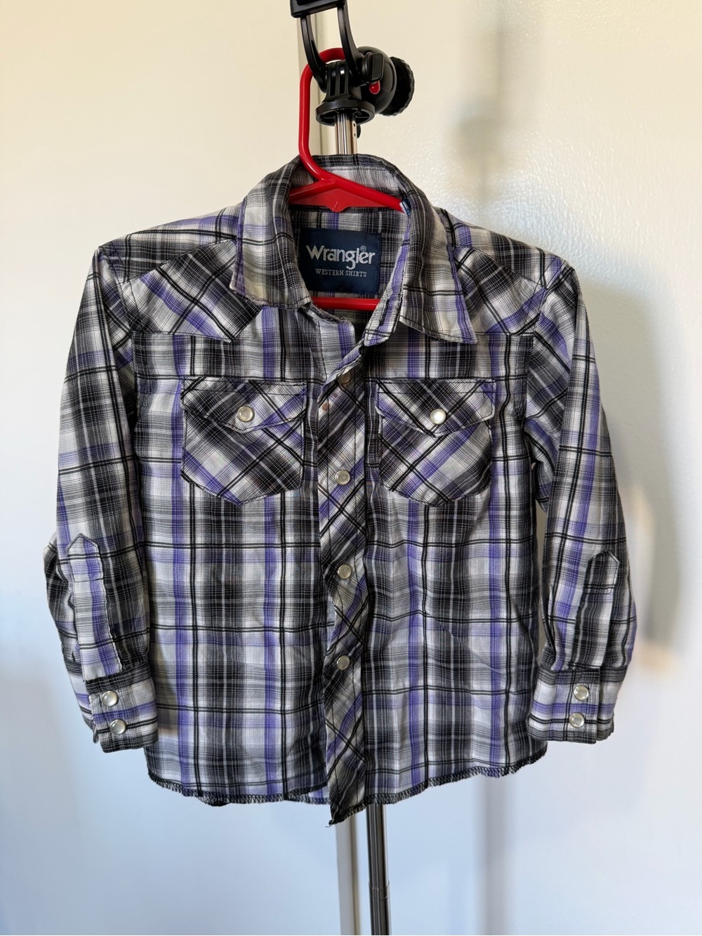 Wrangler Purple Pinstripe Plaid Pearl Snap Long Sleeve Shirt Size XXS Boys